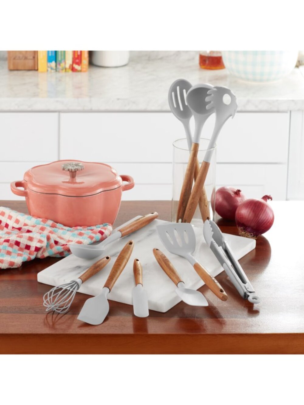 The Woman Pioneer Gray 10-Piece Silicone-Tipped Wood Handles Cooking Utensil